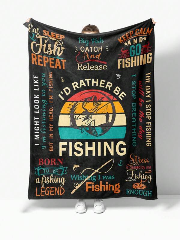 1pc Cartoon Fish Pattern Flannel Blanket For Home Decor, Room, Picnic, Travel - Plush Throw Blanket, Cozy Blanket, Autumn Blanket, Gift For Family, Friends, Fishing Enthusiasts