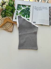 One Shoulder Cropped With White Details Collection New Summer Women's Fashion - 淺灰色 - 查看 2