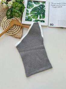 One Shoulder Cropped With White Details Collection New Summer Women's Fashion - 淺灰色 - 查看 1