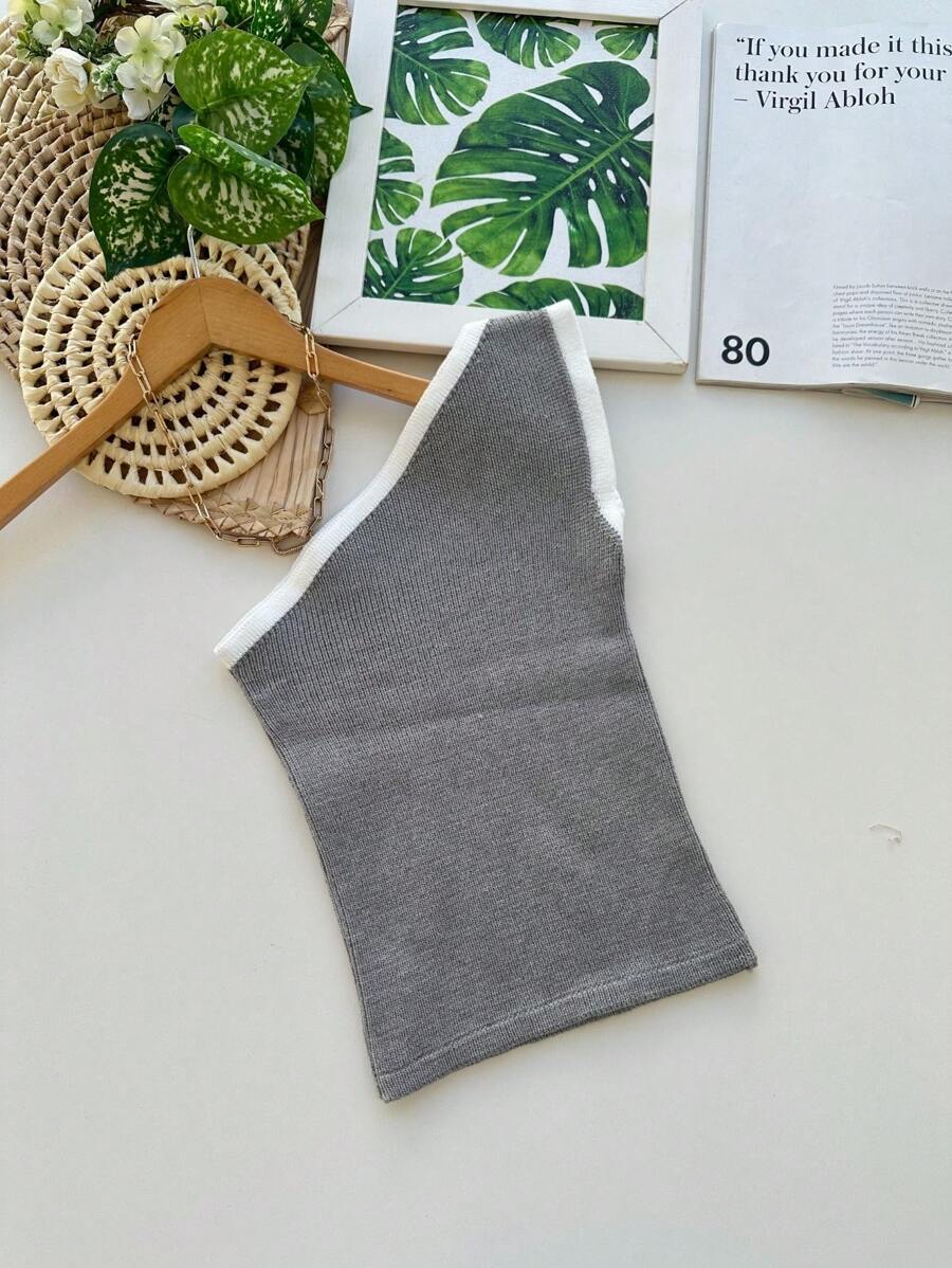 One Shoulder Cropped With White Details Collection New Summer Women's Fashion - 淺灰色 - 查看 1