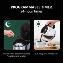 Aigostar - Digitale Kaffeemaschine, Kaffeebrüher mit programmierbarer Timer, bis 12 Tassen, 1,5L, Warmhalteplatte, Tropf-Stopp, 800Watt, FilterKaffeemaschine Edelstahl, Schwarz - Schwarz - Übersicht 2