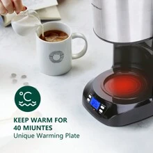 Aigostar - Digitale Kaffeemaschine, Kaffeebrüher mit programmierbarer Timer, bis 12 Tassen, 1,5L, Warmhalteplatte, Tropf-Stopp, 800Watt, FilterKaffeemaschine Edelstahl, Schwarz - Schwarz - Übersicht 4