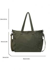 low tea Solid Color Denim Zipper Closure Fashionable Tote Bag, Suitable For Ladies Daily Use - Handbag, Denim Handbag, Shoulder Bag, Crossbody Bag Or Tote Bag, Suitable For School, Office, Travel, Tote Bags For School,College Essentials - Green - View 3