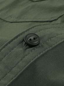 LEDUNTINO [Spring/Summer] Men's Casual Outdoor Button-Down Shirt, Solid Green, Sports, Cargo, Quick-Drying, Boyfriend Gift, Men's Long Sleeve Spring Autumn Shirt, Multi-Pocket, Elastic, Lapel Shirt With Zipper Pocket, Spring Fall Wears For Men - Army Green - View 6