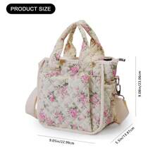 Multifunctional Quilted Floral Handbag For Women - Cute Coquette Aesthetic, Crossbody Bag For Daily Casual Use And Outdoor Travel - 粉紅色的花 - 查看 2