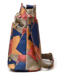 女士多口袋软皮拼布单肩包，斜挎包大容量适合中年，春秋季新款 - 藍色 - 查看 8