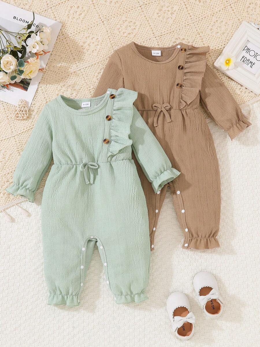 2 Teile Set für Baby Mädchen mit grün-braunem Blasen Muster, für Herbst/Winter - Verschiedenfarbig - Übersicht 1