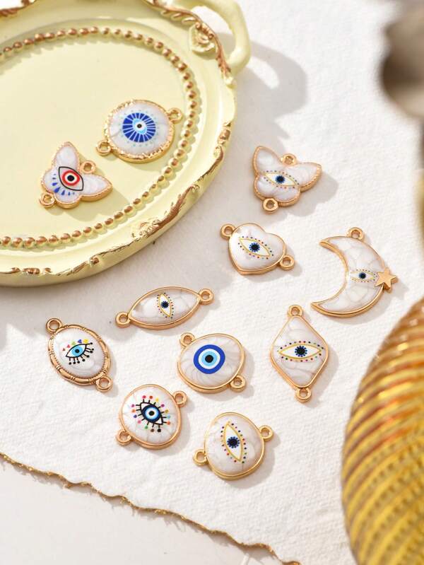 2/15/20/30/50 piezas Colgante al azar de corazón/mariposa/luna/ojo malvado de colores múltiples, apto para hacer joyas DIY de collares, pulseras, pendientes, llaveros, cadenas de teléfono, regalo de pareja