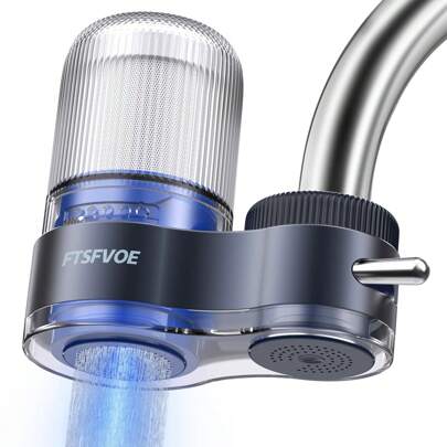 Water Filter For Sink, Faucet Water Filter With Lights, Activated Carbon Water Faucet Filter Reduces Chlorine, Limescale, Heavy Metals & Bad Taste With 2 Replacement Filter