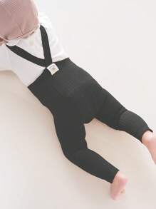 1 件春秋季四季可调节肩带紧身裤，适合新生儿简约条纹和纯色中性七分裤，婴儿幼儿紧身裤袜