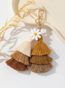 1pc 3-Layer Ombre Fringe Daisy Flower Keychain - Khaki - View 1