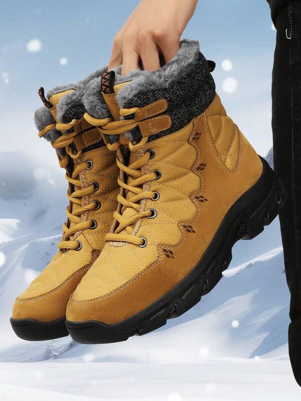 Yellow Winter Snow Boots For Men, Warm Thermal Lined Ankle Boots For Outdoor Sports