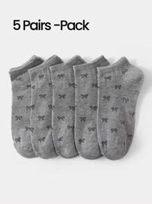 5/10/20/40 Pairs Women/Men/Kids 3-8 Years Old/Family Matching Short Socks, Black & Grey Series With Bow, Heart, Stripe, Polka Dot Patterns, Versatile & Comfortable, Suitable For Students, Adults, Gifts, Daily Wear (Multiple Combinations Available), Randomly Shipped
