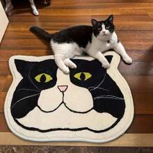 DeramHy home DeramHy Home 1 Stück Dusch-, Badewannen-, Badezimmer-Matte, rutschfest, saugfähig, niedliches Design Schwarz-Weiße Katzen-Bild Türmatte, weicher Teppich