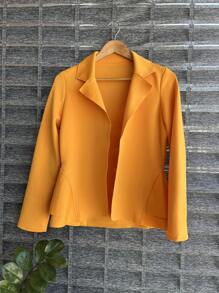 Women's Formal Blazer With Ruffle Details On The Sides, Thick Neoprene Fabric - Gold - View 1