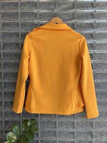 Women's Formal Blazer With Ruffle Details On The Sides, Thick Neoprene Fabric - Gold - View 2