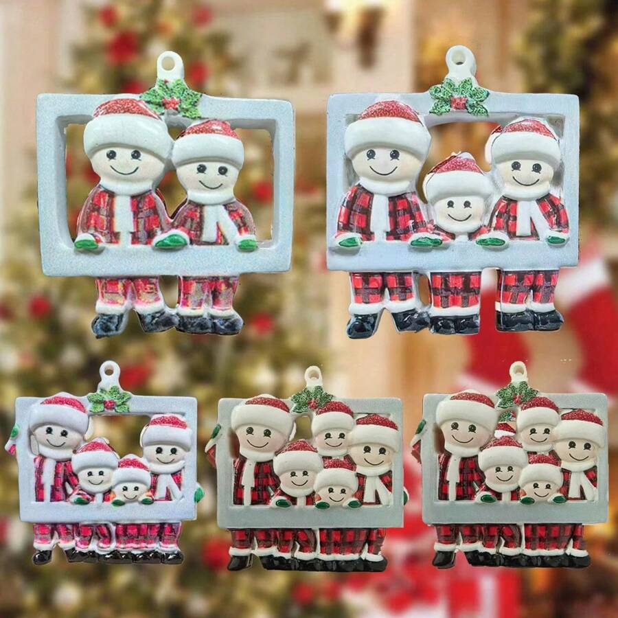 1 Pc Christmas Ornaments, Personalized Christmas Tree Decorations Happy Family Of 4 Photo Frame Christmas Ornaments, Christmas DIY Name Hanging Pendant Cute Xmas Tree Decor Gifts, Christmas - Multicolor - View 1