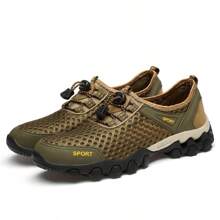Men's Lightweight Mesh Sports Shoes, Casual Non-Slip Rubber Sole Sneakers For Outdoor Hiking Camping Running Athletic Sports - 卡其色 - 查看 4