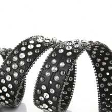 Y2K 风格女式水钻装饰宽腰带，时尚金属针扣，百搭朋克嘻哈配饰，秋季、万圣节