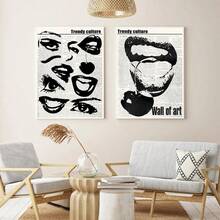 2pcs/Set Lucky 8 Ball Canvas Painting, Retro Lips & Newspaper Poster, Y2K Minimalist Art Pink & Red, Frameless Wall Decor, Suitable For Dorm, Living Room, Home Office - Perfect Couple Gift - Multicolor - View 1