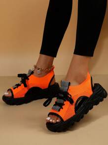 女式厚底老爹凉鞋，时尚休闲钩环夏季沙滩鞋 2024 年新品 - 橘色 - 查看 6