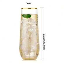 9oz Stemless Gold Rim Plastic Champagne Flutes - Clear Acrylic Cocktail Glasses, Unbreakable & Reusable For Parties, Weddings, Birthdays - Clear - View 10