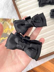 2 件装女士精致优雅可爱黑色蝴蝶结公主爪夹侧刘海发饰 - 黑色 - 查看 5