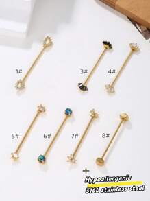 1pc Elegant New Arrivals Golden Yellow Industrial Piercing Jewelry 14G 316L Stainless Steel Flower Leaf Heart Wave Industrial Earrings 5A Stone For Women Men Chain Dangle Industrial Bar Piercing Cartilage Helix Piercing Earrings Industrial Barbell Body Piercing Jewelry For Party Daily Wear Valentines,Mom,Mother,Mother's Day,Gift - Multicolor - View 6