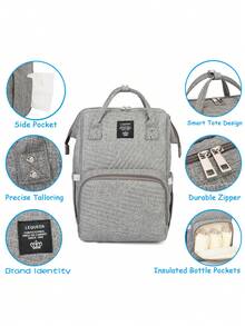 LEQUEEN Bolso Maternal Oxford, Bolso de pañales de gran capacidad recién diseñado para uso en exteriores, multifuncional, ligero, adecuado para almacenamiento y uso por parte de las madres, se puede llevar en la mano o hombro - Gris - Ver 3