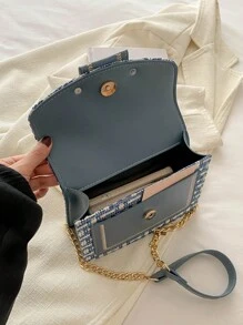 Plaid Pattern Flap Chain Square Bag - Blue - View 5