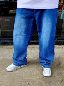 Original Men's Dazzling Denim Balloon Pants Plus Size Baggy - Blue - View 1