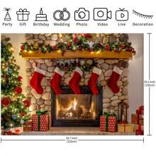 1 件圣诞壁炉挂布，210 * 150cm/150 * 100cm/100 * 75cm 圣诞背景横幅，圣诞派对装饰背景布，适用于圣诞装饰和摄影背景，圣诞节 - 彩色 - 查看 7
