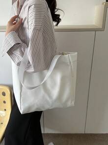 Wholesale Thick Canvas Tote Bag, Large Capacity College/Work Commute Bag, Versatile Casual Shoulder Bag - Beige - View 5