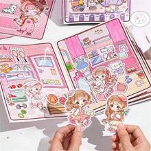 Libro de juguete de muñecas de papel DIY para la vida cotidiana de las niñas - Elaboración de alimentos, parque infantil escolar, pegatinas, suministros para manualidades - Multicolor - Ver 12