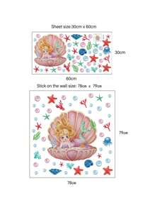 Cartoon Mermaid Princess Stickers For Girls Room, Nursery Decor,  Removable Wall Stickers