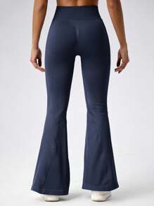 1pc Women's Ribbed Peach Buttock Shaping Flare Leggings, V-Shaped High Waist Fitness Yoga Pants