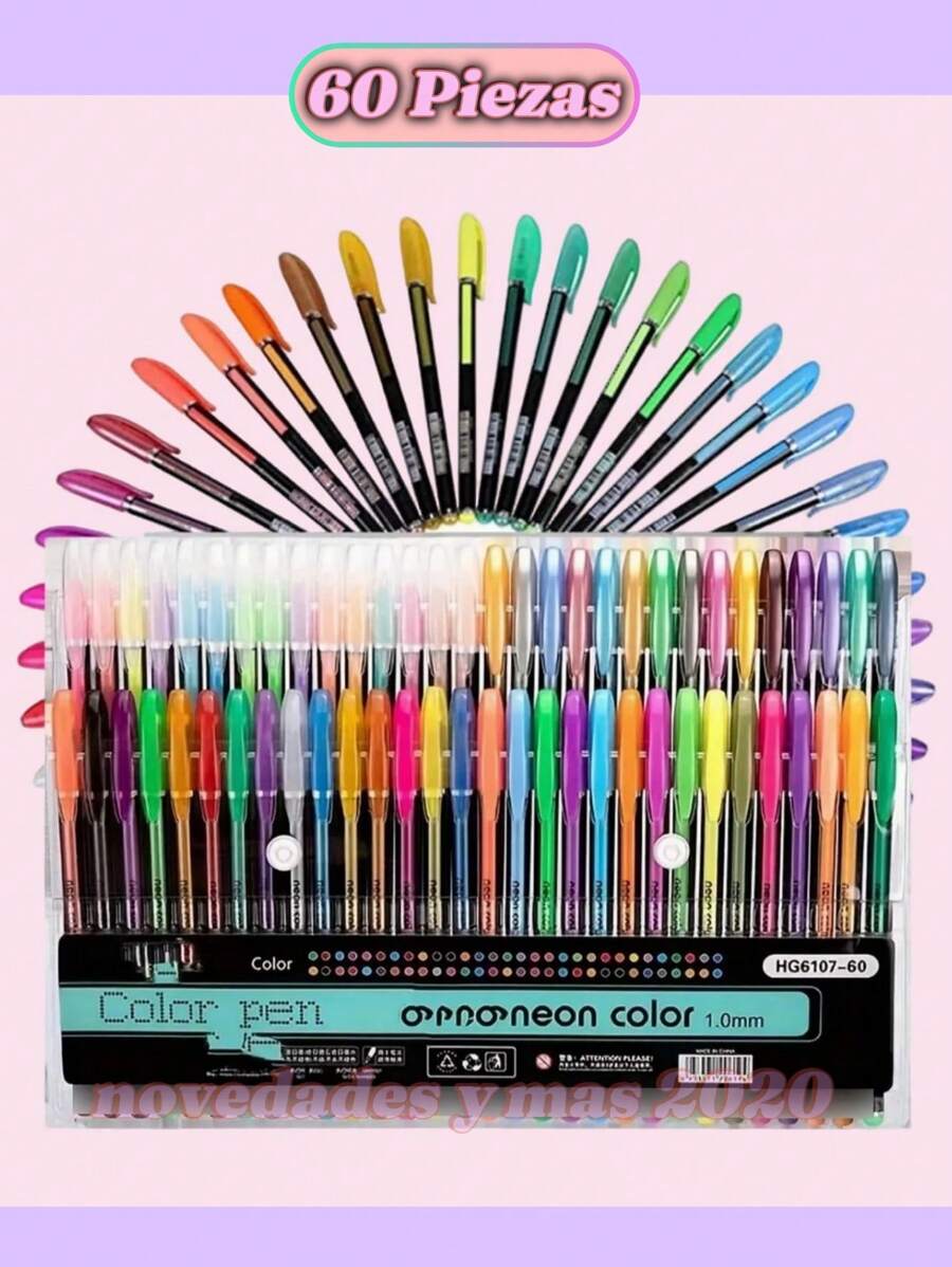 Set De Plumas De Gel 60 Colores Neón,glitters,tradicionales - Multicolor - Ver 1