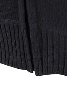 男士连帽针织毛衣，全拉链羊毛衬里开衫休闲常规版型针织连帽衫 - 黑色 - 查看 6