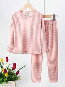 Young Girl 2pcs Warm Thermal Underwear Set, Long Sleeve Top And Pants, Cold Weather Insulated Base Layer