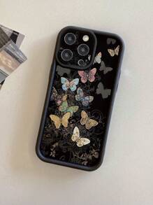 1pc Butterfly Pattern Shockproof Phone Case With Lens Protection Hole Design Compatible With Iphone 11 Pro Max/12 Pro Max/13 Pro Max/14 Pro Max/15 Pro Max, Compatible With IPhone 16 Plus/16 Pro Max, Compatible With Samsung, Compatible With Redmi, Compatible With OPPO/Compatible With Realme, Compatible With VIVO, Compatible With Infinix, Compatible With MOTO, Compatible With Itel, One Plus,International Version, Not The Domestic Version, - Black - View 4