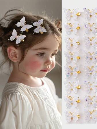 10pcs/Pack Baby Girl Kids Rhinestone Butterfly Hair Clips Luxury Metallic Hair Accessories Barrettes For Daily Use