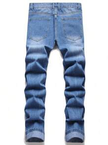 Tween Boys Ripped Straight Leg Jeans - Medium Wash - View 2