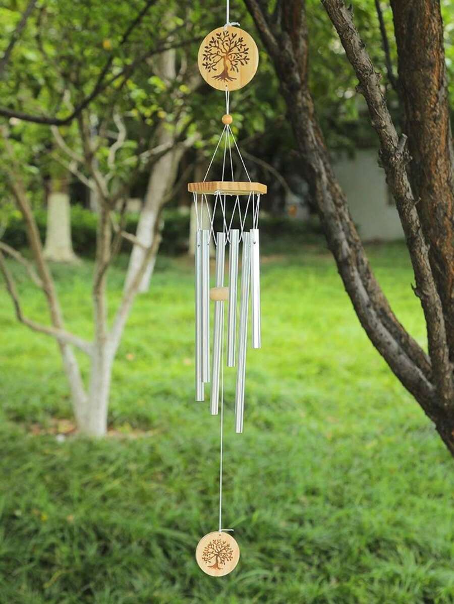 1pc Aluminium Wind Chimes, Memorial Wind Chimes For Garden Decoration, Garden Omaments - Silver - View 1