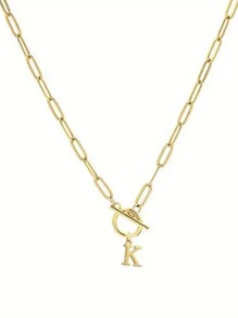 Mặt dây chuyền chữ cái đầu tiếng Anh độc đáo có khóa cài cổ điển có thể điều chỉnh bằng thép không gỉ, dây chuyền kẹp giấy tùy chỉnh, thích hợp cho các bữa tiệc và tiệc hàng ngày, hoàn hảo làm quà tặng sinh nhật và ngày lễ, thiết yếu cho những người thời trang để đeo, quà tặng cá nhân hóa của riêng bạn, đeo trong mọi cảnh mùa - Vàng - Xem 2