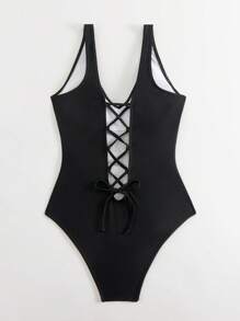 New One-Piece Swimsuit, Sexy Criss-Cross Back Design, One Piece Swimsuit Style Bikini, Slim Fit Swimwear For Beach Resort, Spring Tummy Cover, Nylon Material