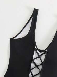 New One-Piece Swimsuit, Sexy Criss-Cross Back Design, One Piece Swimsuit Style Bikini, Slim Fit Swimwear For Beach Resort, Spring Tummy Cover, Nylon Material