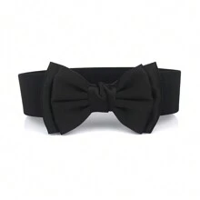 1pc Women's Bowknot Elastic Waist Belt For Casual Dress Valentine's Day Valentines Fall, Autumn, Halloween - Black - View 1