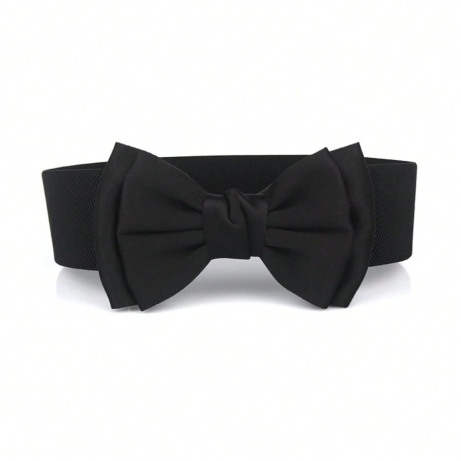 1pc Women's Bowknot Elastic Waist Belt For Casual Dress Valentine's Day Valentines Fall, Autumn, Halloween - Black - View 1