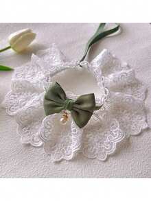 带蝴蝶结的蕾丝宠物项圈，优雅的绿色、红色、蓝色和粉色，适合狗和猫，实物拍摄，节日优雅的宠物用品 - 彩色 - 查看 6