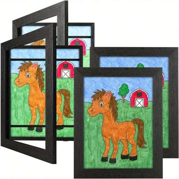 4 Pack 8.5x11 Kids Art Frames Rustic Black, Kids Artwork Frames Changeable Child Artwork Picture Display Front Opening, Children Storage Frame Hold 50pcs Craft, Drawing, Art Project, Schoolwork , Back To School Gifts